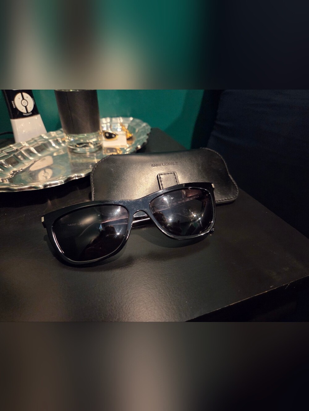 Saint Laurent Black Sunglasses with Leather Case